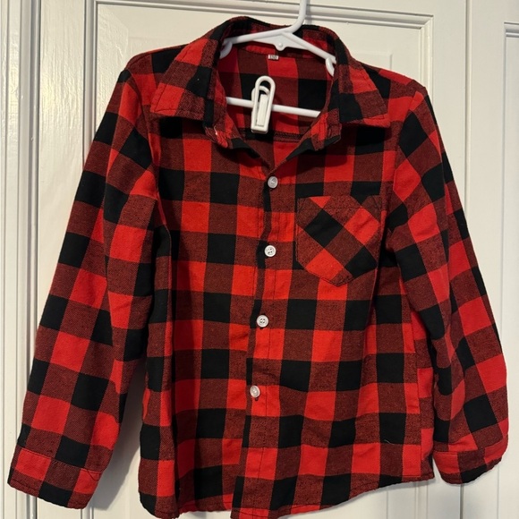Boys 5T Red Black Buffalo Plaid‎ Button Down. Like New. - Picture 2 of 7